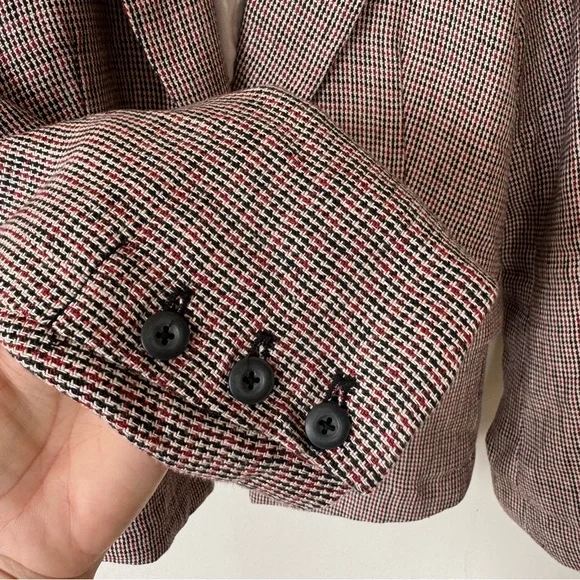 Free People Chess Tweed Houndstooth Plaid Linen One Button Blazer L